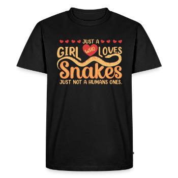Une fille qui aime les serpents, mais pas les humains. - T-shirt Premium bio Homme - noir - Devant - Nico (187cm)