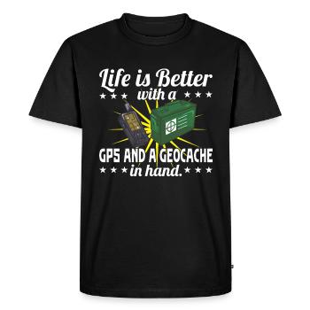 Life is better with a GPS and a geocache in hand. - Men's Premium Organic T-Shirt - black - Front - Nico (187cm)
