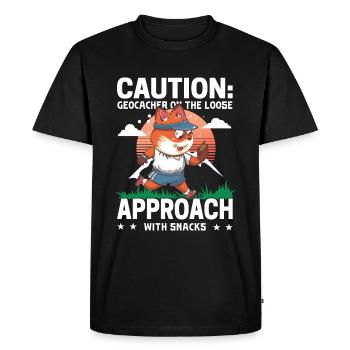 Geocacher on the loose. Approach with snacks. - Men's Premium Organic T-Shirt - black - Front - Nico (187cm)