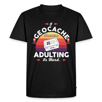 I geocache because adulting is hard. - Men's Premium Organic T-Shirt - black - Front - Nico (187cm)