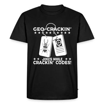 Des blagues géo-déchiffrées tout en déchiffrant des codes ! - T-shirt Premium bio Homme - noir - Devant - Nico (187cm)