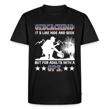 comme cache-cache, mais pour les adultes avec un GPS. - T-shirt Premium bio Homme - noir - Devant - Nico (187cm)