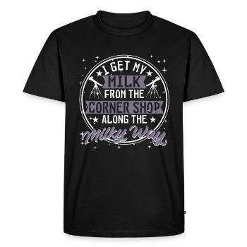 my milk from the corner shop along the milky way. - Men's Premium Organic T-Shirt - black - Front - Nico (187cm)