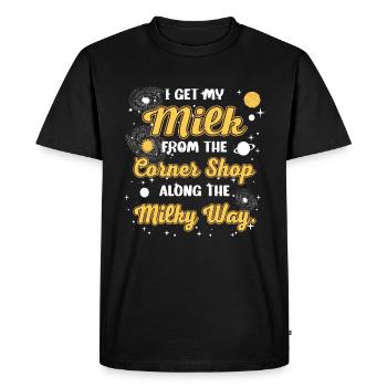 Mon lait du magasin du coin le long de la Voie lactée. - T-shirt Premium bio Homme - noir - Devant - Nico (187cm)