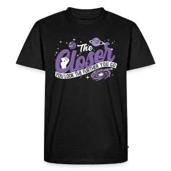 Plus vous regardez de près, plus vous allez loin - T-shirt Premium bio Homme - noir - Devant - Nico (187cm)