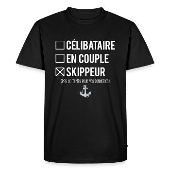 Célibataire en couple skipper humour bateau - T-shirt Premium bio Homme - noir - Devant - Nico (187cm)