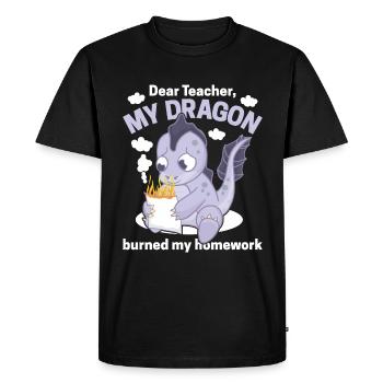 Cher Maître, mon dragon a brûlé mes devoirs - T-shirt Premium bio Homme - noir - Devant - Nico (187cm)