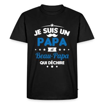 je suis un papa et beau-papa qui déchire - T-shirt Premium bio Homme - noir - Devant - Nico (187cm)