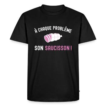 Problème Saucisson Drôle - Cadeau Apéro Humour - T-shirt Premium bio Homme - noir - Devant - Nico (187cm)