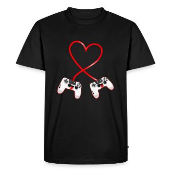 Manette Jeux Vidéo Coeur - Cadeau Geek St Valentin - T-shirt Premium bio Homme - noir - Devant - Nico (187cm)