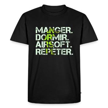 Mange Dormir Airsoft Répéter Cadeau Softair Humour - T-shirt Premium bio Homme - noir - Devant - Nico (187cm)