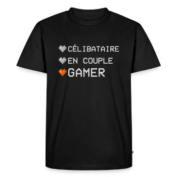 Célibataire Couple Gamer Cadeau Geek St Valentin - T-shirt Premium bio Homme - noir - Devant - Nico (187cm)