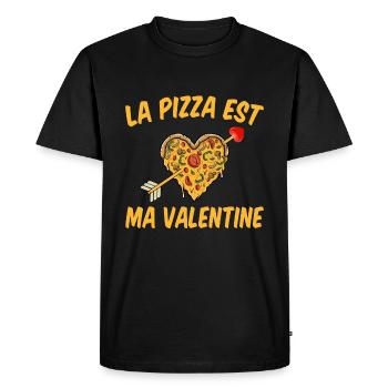 Pizza Est Ma Valentine Cadeau St Valentin Humour - T-shirt Premium bio Homme - noir - Devant - Nico (187cm)
