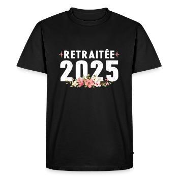 Retraitée 2025 - T-shirt Premium bio Homme - noir - Devant - Nico (187cm)