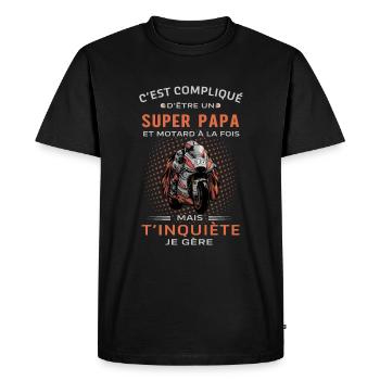 Moto Homme - Cadeau Papa Motard - T-shirt Premium bio Homme - noir - Devant - Nico (187cm)