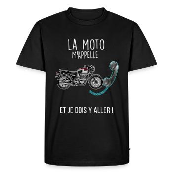 motard téléphone humour moto citation - T-shirt Premium bio Homme - noir - Devant - Nico (187cm)