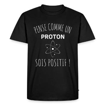 T shirt humour science pensée positive proton. - T-shirt Premium bio Homme - noir - Devant - Nico (187cm)