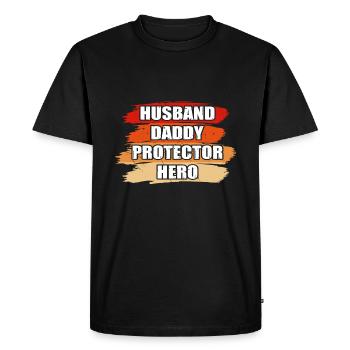 Fête des Pères Papa Papa Papa Papa Papa Papa - T-shirt Premium bio Homme - noir - Devant - Nico (187cm)