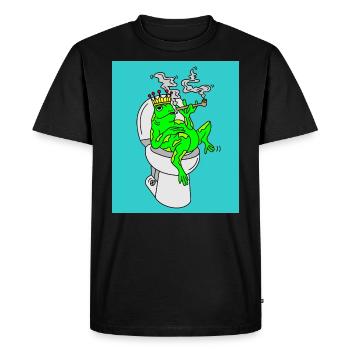 Smoking frog on the toilet - Men's Premium Organic T-Shirt - black - Front - Nico (187cm)