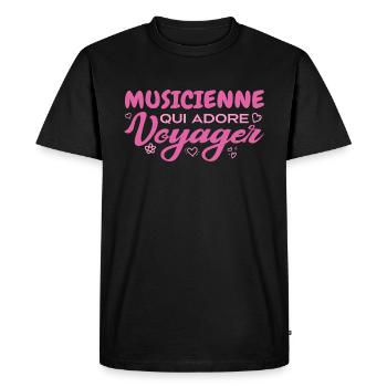 Musicienne globe-trotteuse passionnée de voyages - T-shirt Premium bio Homme - noir - Devant - Nico (187cm)