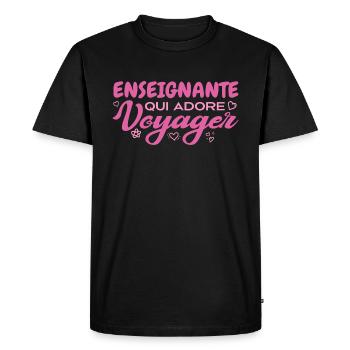 Enseignante globe-trotteuse passionnée de voyages - T-shirt Premium bio Homme - noir - Devant - Nico (187cm)