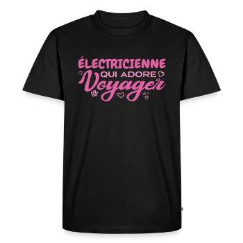 Électricienne globe-trotteuse passionnée de voyage - T-shirt Premium bio Homme - noir - Devant - Nico (187cm)