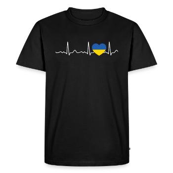 Ukraine - heartbeat, pulse, heart line, ECG - Men's Premium Organic T-Shirt - black - Front - Nico (187cm)