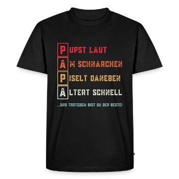 PAPA Lustiger Spruch zum Vatertag für Väter Papas - Männer Premium Bio T-Shirt - Schwarz - Vorne - Nico (187cm)