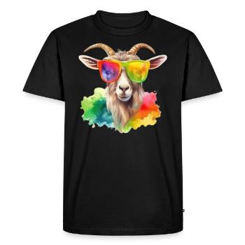 Colorful cool goat with sunglasses - Men's Premium Organic T-Shirt - black - Front - Nico (187cm)