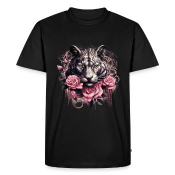 Roi Tigre avec des Roses roses - T-shirt Premium bio Homme - noir - Devant - Nico (187cm)