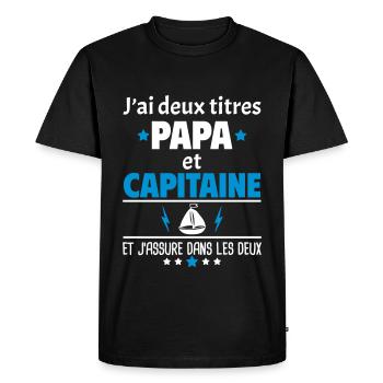Deux titres papa et capitaine,fête des pères, noël - T-shirt Premium bio Homme - noir - Devant - Nico (187cm)