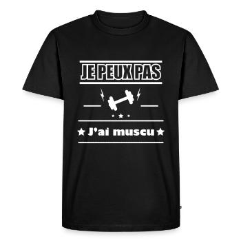 Je peux pas j'ai muscu - musculation - T-shirt Premium bio Homme - noir - Devant - Nico (187cm)