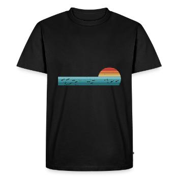 Retro Horizontal Vintage Fish Sunset Fishing - Men's Premium Organic T-Shirt - black - Front - Nico (187cm)