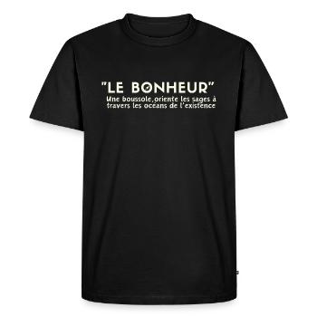 "HAPPINESS, a compass that guides the wise"... - Men's Premium Organic T-Shirt - black - Front - Nico (187cm)