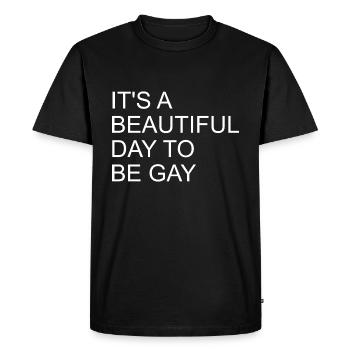 C’est une belle journée pour être gay - T-shirt Premium bio Homme - noir - Devant - Nico (187cm)