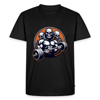 Gymnase Squelette Crâne Bodybuilder Motivation Sports - T-shirt Premium bio Homme - noir - Devant - Nico (187cm)