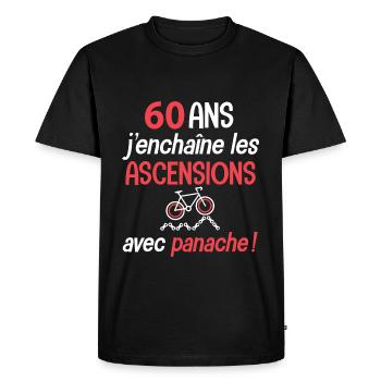 Velo 60 ans ascension avec panache anniversaire - T-shirt Premium bio Homme - noir - Devant - Nico (187cm)