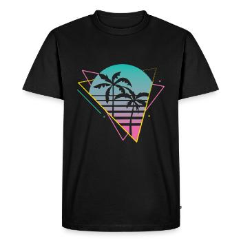 Vaporwave palmiers coucher de soleil Retro Neon 80s - T-shirt Premium bio Homme - noir - Devant - Nico (187cm)