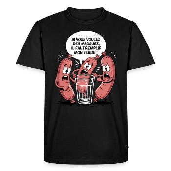 Merguez BBQ Cadeau Barbecue Humour - T-shirt Premium bio Homme - noir - Devant - Nico (187cm)
