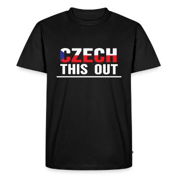 République tchèque Prague « Czech this out » - T-shirt Premium bio Homme - noir - Devant - Nico (187cm)