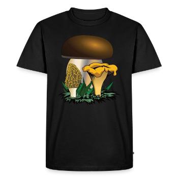 Cueillette de champignons : cèpe, chanterelles, morilles - T-shirt Premium bio Homme - noir - Devant - Nico (187cm)