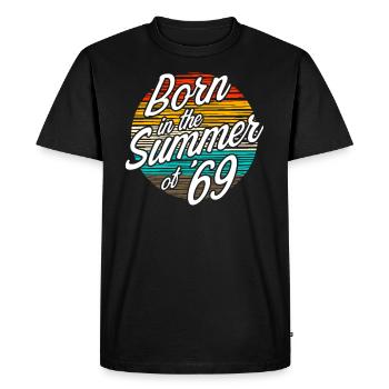 BORN IN THE SUMMER OF 69 - Men's Premium Organic T-Shirt - black - Front - Nico (187cm)