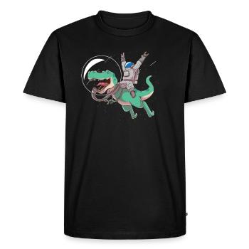 L'astronaute monte T Rex Dinosauier Astro Dino - T-shirt Premium bio Homme - noir - Devant - Nico (187cm)