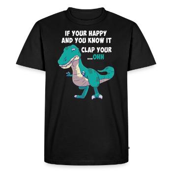 T-Rex Tyrannosaurus Clap Your Hands Heureux drôle - T-shirt Premium bio Homme - noir - Devant - Nico (187cm)