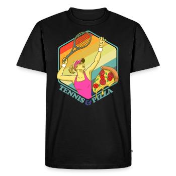 Tennis Pizza Raquette de tennis coup femme fille - T-shirt Premium bio Homme - noir - Devant - Nico (187cm)
