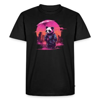 Synthwave Cute Asian Panda with umbrella - Men's Premium Organic T-Shirt - black - Front - Nico (187cm)