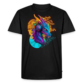 D.J. Dragon with Headphone Fire Vinylrecord notes - Men's Premium Organic T-Shirt - black - Front - Nico (187cm)