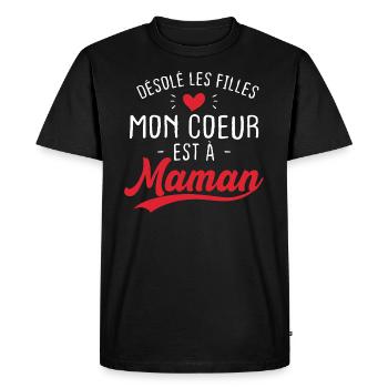 Désolé les filles mon coeur est à maman - T-shirt Premium bio Homme - noir - Devant - Nico (187cm)