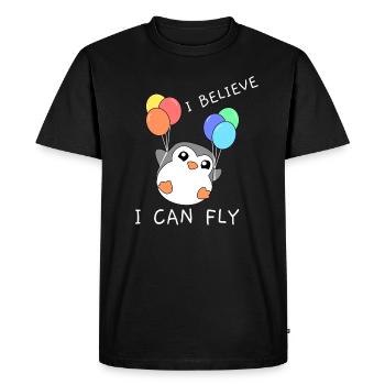 Pingouin | Je crois que je peux voler - T-shirt Premium bio Homme - noir - Devant - Nico (187cm)