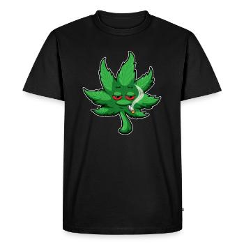 Feuille de cannabis avec les yeux rouges fume Weed - THC - T-shirt Premium bio Homme - noir - Devant - Nico (187cm)